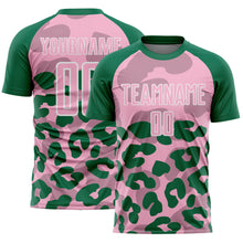 Load image into Gallery viewer, Custom Kelly Green Light Pink-White Animal Leopard Print Sports Sublimation Soccer Uniform Jersey
