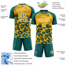 Загрузить изображение в средство просмотра галереи, Custom Teal Gold-White Animal Leopard Print Sports Sublimation Soccer Uniform Jersey
