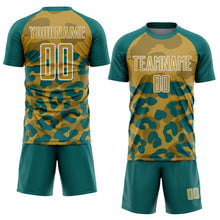 Загрузить изображение в средство просмотра галереи, Custom Teal Old Gold-White Animal Leopard Print Sports Sublimation Soccer Uniform Jersey
