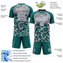 Laden Sie das Bild in den Galerie-Viewer, Custom Teal Gray-White Animal Leopard Print Sports Sublimation Soccer Uniform Jersey
