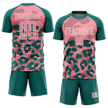 Laden Sie das Bild in den Galerie-Viewer, Custom Teal Medium Pink-White Animal Leopard Print Sports Sublimation Soccer Uniform Jersey
