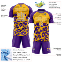Laden Sie das Bild in den Galerie-Viewer, Custom Purple Gold-Black Animal Leopard Print Sports Sublimation Soccer Uniform Jersey
