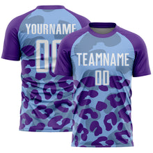 Charger l'image dans la galerie, Custom Purple White-Light Blue Animal Leopard Print Sports Sublimation Soccer Uniform Jersey
