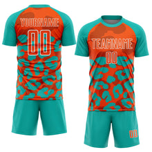 Load image into Gallery viewer, Custom Aqua Orange-White Animal Leopard Print Sports Sublimation Soccer Uniform Jersey
