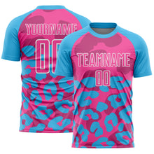 Load image into Gallery viewer, Custom Sky Blue Pink-White Animal Leopard Print Sports Sublimation Soccer Uniform Jersey
