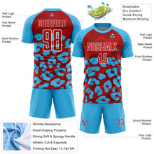 Laden Sie das Bild in den Galerie-Viewer, Custom Sky Blue Red-White Animal Leopard Print Sports Sublimation Soccer Uniform Jersey
