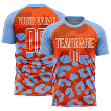 Laden Sie das Bild in den Galerie-Viewer, Custom Light Blue Orange-White Animal Leopard Print Sports Sublimation Soccer Uniform Jersey
