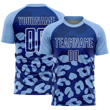 Custom Light Blue Royal-White Animal Leopard Print Sports Sublimation Soccer Uniform Jersey