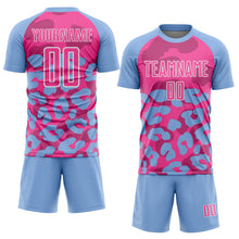 Laden Sie das Bild in den Galerie-Viewer, Custom Light Blue Pink-White Animal Leopard Print Sports Sublimation Soccer Uniform Jersey
