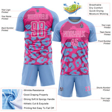 Laden Sie das Bild in den Galerie-Viewer, Custom Light Blue Pink-White Animal Leopard Print Sports Sublimation Soccer Uniform Jersey
