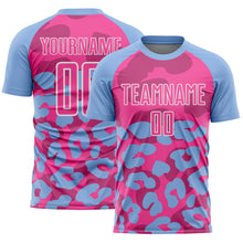 Laden Sie das Bild in den Galerie-Viewer, Custom Light Blue Pink-White Animal Leopard Print Sports Sublimation Soccer Uniform Jersey
