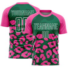 Charger l'image dans la galerie, Custom Pink Kelly Green-White Animal Leopard Print Sports Sublimation Soccer Uniform Jersey
