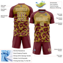 Charger l'image dans la galerie, Custom Burgundy Old Gold-White Animal Leopard Print Sports Sublimation Soccer Uniform Jersey
