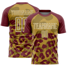 Charger l'image dans la galerie, Custom Burgundy Old Gold-White Animal Leopard Print Sports Sublimation Soccer Uniform Jersey
