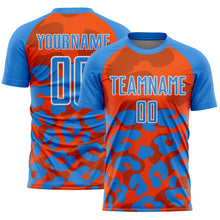 Load image into Gallery viewer, Custom Powder Blue Orange-White Animal Leopard Print Sports Sublimation Soccer Uniform Jersey
