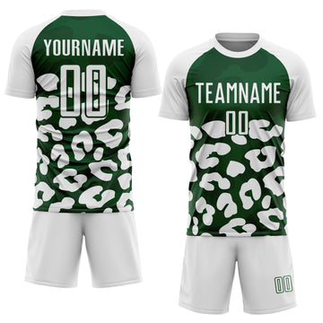 Custom White Green Animal Leopard Print Sports Sublimation Soccer Uniform Jersey