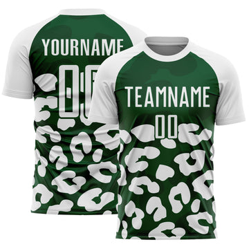 Custom White Green Animal Leopard Print Sports Sublimation Soccer Uniform Jersey