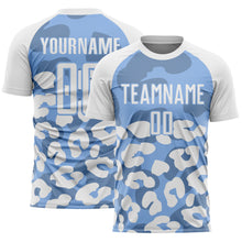 Загрузить изображение в средство просмотра галереи, Custom White Light Blue Animal Leopard Print Sports Sublimation Soccer Uniform Jersey
