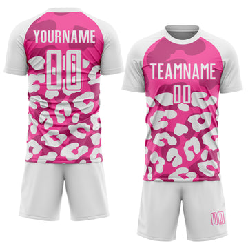 Custom White Pink Animal Leopard Print Sports Sublimation Soccer Uniform Jersey