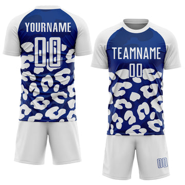 Custom White Royal Animal Leopard Print Sports Sublimation Soccer Uniform Jersey