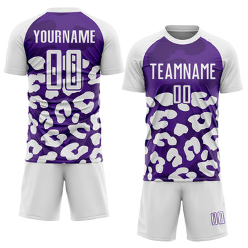 Custom White Purple Animal Leopard Print Sports Sublimation Soccer Uniform Jersey