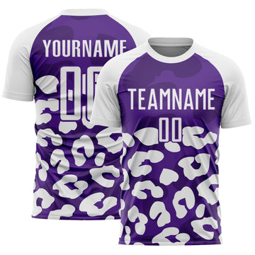 Custom White Purple Animal Leopard Print Sports Sublimation Soccer Uniform Jersey