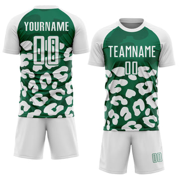 Custom White Kelly Green Animal Leopard Print Sports Sublimation Soccer Uniform Jersey