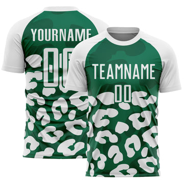 Custom White Kelly Green Animal Leopard Print Sports Sublimation Soccer Uniform Jersey