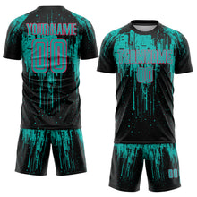 Load image into Gallery viewer, Custom Black Aqua-Neon Pink Dripping Splatte Pattern Sports Sublimation Soccer Uniform Jersey

