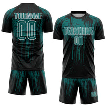 Load image into Gallery viewer, Custom Black Teal-White Dripping Splatte Pattern Sports Sublimation Soccer Uniform Jersey
