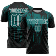 Load image into Gallery viewer, Custom Black Teal-White Dripping Splatte Pattern Sports Sublimation Soccer Uniform Jersey
