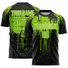 Laden Sie das Bild in den Galerie-Viewer, Custom Black Neon Green-White Dripping Splatte Pattern Sports Sublimation Soccer Uniform Jersey
