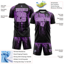 Load image into Gallery viewer, Custom Black Medium Purple-White Dripping Splatte Pattern Sports Sublimation Soccer Uniform Jersey
