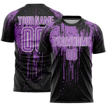 Load image into Gallery viewer, Custom Black Medium Purple-White Dripping Splatte Pattern Sports Sublimation Soccer Uniform Jersey
