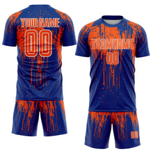 Load image into Gallery viewer, Custom Royal Orange-White Dripping Splatte Pattern Sports Sublimation Soccer Uniform Jersey

