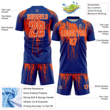 Load image into Gallery viewer, Custom Royal Orange-White Dripping Splatte Pattern Sports Sublimation Soccer Uniform Jersey
