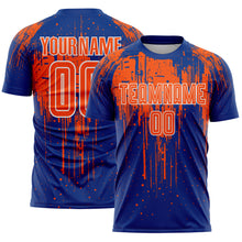 Load image into Gallery viewer, Custom Royal Orange-White Dripping Splatte Pattern Sports Sublimation Soccer Uniform Jersey
