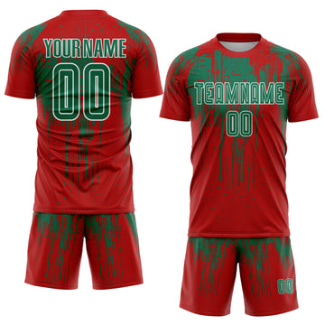 Custom Red Kelly Green-White Dripping Splatte Pattern Sports Sublimation Soccer Uniform Jersey