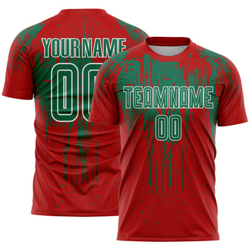 Custom Red Kelly Green-White Dripping Splatte Pattern Sports Sublimation Soccer Uniform Jersey