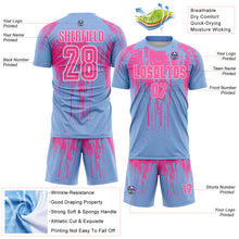 Загрузить изображение в средство просмотра галереи, Custom Light Blue Pink-White Dripping Splatte Pattern Sports Sublimation Soccer Uniform Jersey

