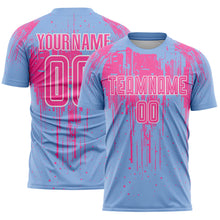 Загрузить изображение в средство просмотра галереи, Custom Light Blue Pink-White Dripping Splatte Pattern Sports Sublimation Soccer Uniform Jersey
