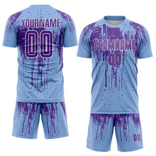 Загрузить изображение в средство просмотра галереи, Custom Light Blue Purple-White Dripping Splatte Pattern Sports Sublimation Soccer Uniform Jersey
