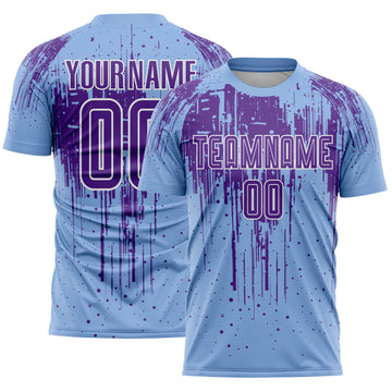Custom Light Blue Purple-White Dripping Splatte Pattern Sports Sublimation Soccer Uniform Jersey