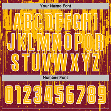 Load image into Gallery viewer, Custom Crimson Gold-White Dripping Splatte Pattern Sports Sublimation Soccer Uniform Jersey
