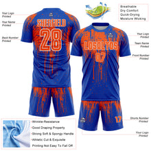 Load image into Gallery viewer, Custom Thunder Blue Orange-White Dripping Splatte Pattern Sports Sublimation Soccer Uniform Jersey
