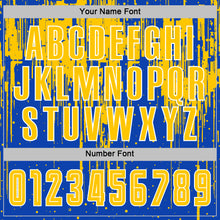 Load image into Gallery viewer, Custom Thunder Blue Yellow-White Dripping Splatte Pattern Sports Sublimation Soccer Uniform Jersey

