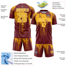Charger l'image dans la galerie, Custom Burgundy Gold-White Dripping Splatte Pattern Sports Sublimation Soccer Uniform Jersey
