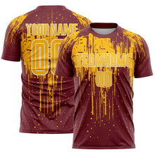 Charger l'image dans la galerie, Custom Burgundy Gold-White Dripping Splatte Pattern Sports Sublimation Soccer Uniform Jersey
