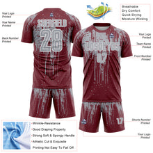 Загрузить изображение в средство просмотра галереи, Custom Burgundy Gray-White Dripping Splatte Pattern Sports Sublimation Soccer Uniform Jersey
