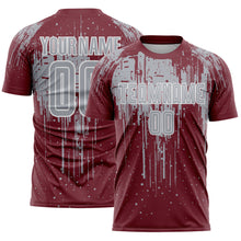 Загрузить изображение в средство просмотра галереи, Custom Burgundy Gray-White Dripping Splatte Pattern Sports Sublimation Soccer Uniform Jersey
